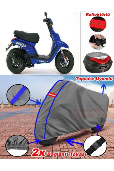 CoverPlus Blue Stitched Gray Yamaha Bws 100 Tarpaulin Topcase Rear Bag Compat...