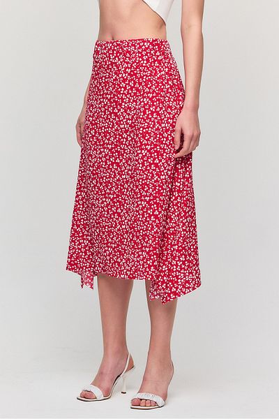 Ceylen Patterned Asymmetrical Cut Midi Skirt