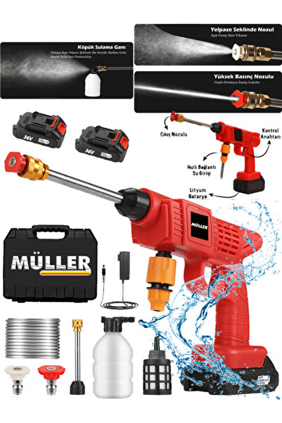 Pro Müller Alman 24 V Kömürsüz Motor Hava Soğutmalı Yüksek Basınçlı Çift Akülü Oto Araba Yıkama Makinesi