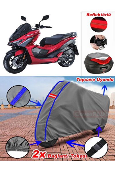 CoverPlus Mavi Dikişli Gri Sym Jet X 125 Branda Topcase Arka Çanta Uyumlu Mot...