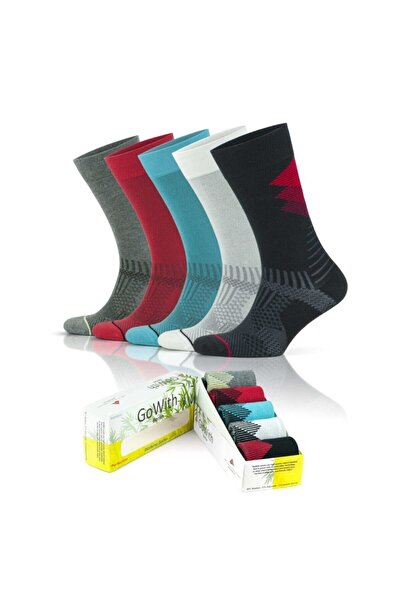 Go With 5'li Seamless (DİKİŞSİZ) Topuk Burun Güçlendirilmiş Nem Emici Erkek Bambu Yürüyüş Çorabı 3562