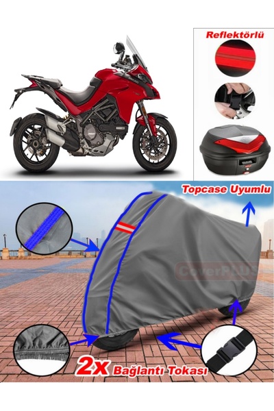 CoverPlus حقيبة خلفية من القماش المشمع باللون الرمادي Ducati Multistrada 1260...