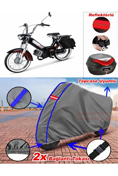 CoverPlus أزرق مخيط رمادي Mobylette Classic 3500 قماش القنب Topcase الخلفي حق...
