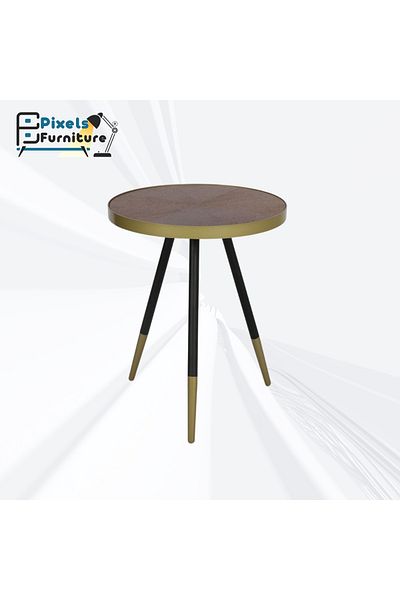 PixelsFurniture Set of 2 Pixel Furniture Round Side Coffee Tables with Wood Top and Metal Ends, Durable Table