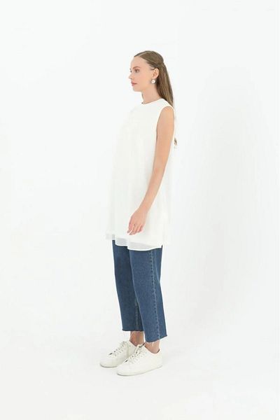 Nisa Luxury Boutique Puane Zero Sleeve Front Chiffon Detail Combed Cotton Underwear Tunic - 10270