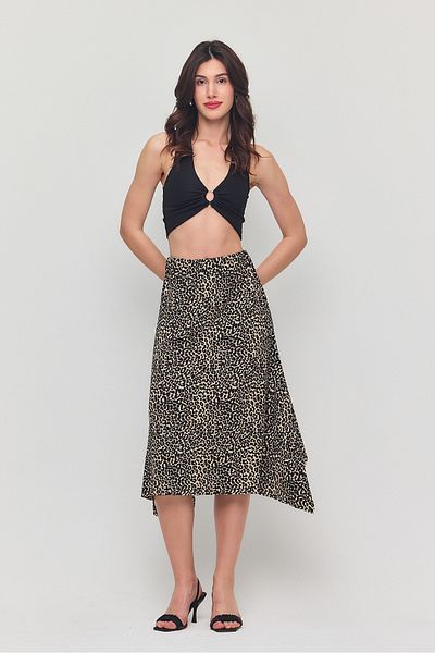 Ceylen Fusta midi cu croială asimetrică cu model