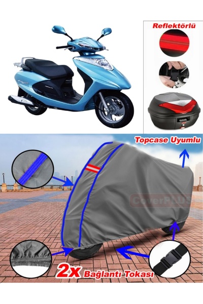 CoverPlus Blue Stitched Gray Honda Spacy 110 Alpha Tarpaulin Topcase Rear Bag...