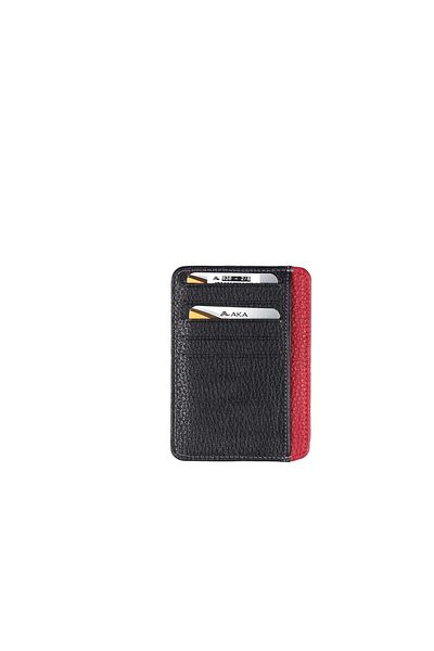 Aka Black Red Leather Card Holder Wallet - 030 2/8
