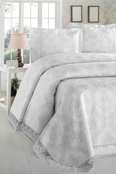 GAMA HOME Jakarlı Dantelli ve Küpürlü Çift Kişilik Yatak Örtüsü / Özel Tasarım Çantalı / Farklı Desenler