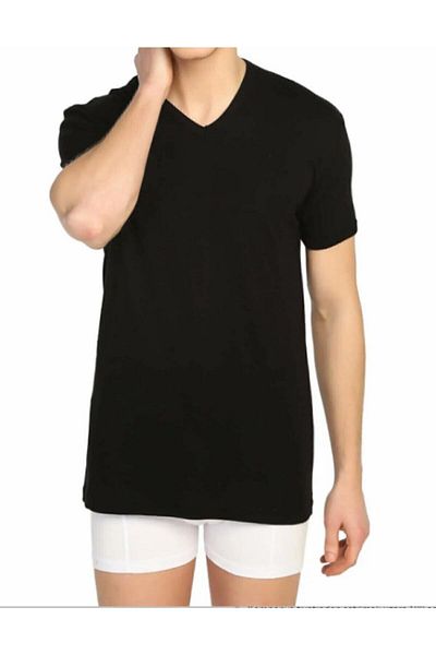 KEYAL Tutku Men's Black Ribbed V-Neck Undershirt