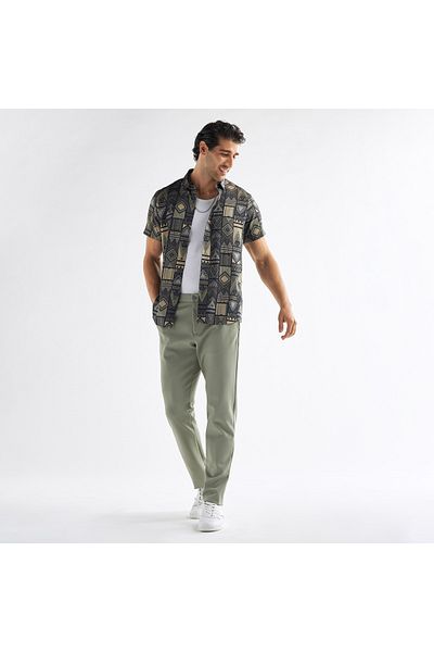 FAV Regular Fit All-Over Print Shirt with Collar and Short Sleeves
