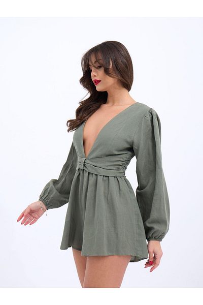 leyla sanat sanata yeni bir bakış açısı Leyla Art a New Perspective on Art 6528 Jumpsuit Dress-Khaki