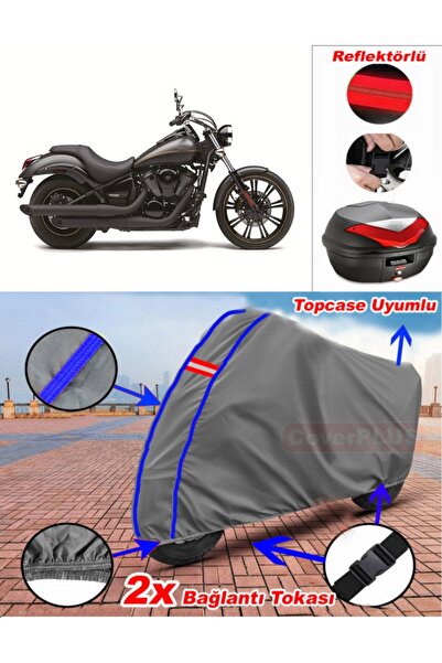 CoverPlus أزرق مخيط رمادي Kawasaki VN 900 مخصص خاص من القماش المشمع Topcase ح...