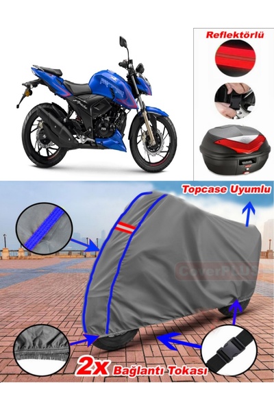 CoverPlus أزرق مخيط رمادي TVS Apache RTR 200 قماش القنب Topcase الخلفي حقيبة ...