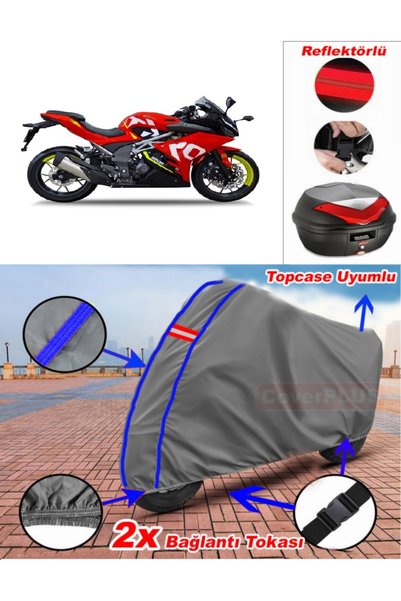 CoverPlus Blue Stitched Gray Yuki Taro 250R Tarpaulin Topcase Rear Bag Compat...