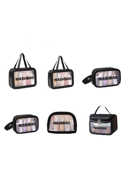 TECOS Travel cosmetic bag set, Tecos®, 6 different sizes, waterproof, black