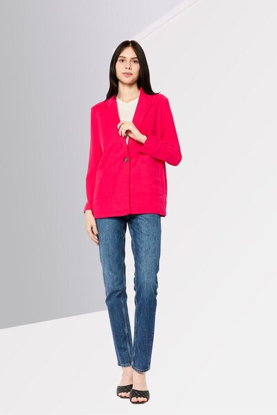 Dkny Women Regular Fit Plain Semi Formal Blazer, Pink