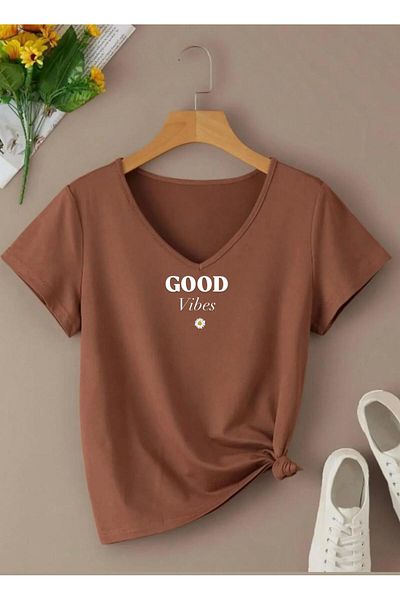 woonkey ΓΥΝΑΙΚΕΙΟ T-SHIRT ΝΕΑΣ ΣΕΖΟΝ ΜΕ ΛΟΓΟΤΥΠΟ GOOD VIBES