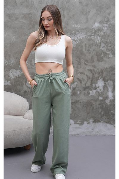 Rich Star Wide Leg Elastic Waist Linen Trousers