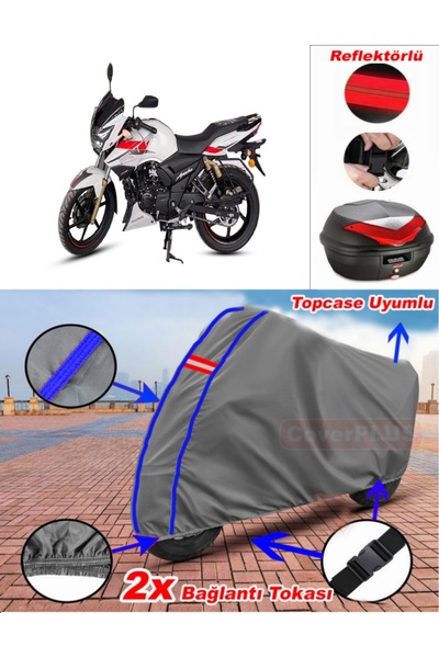 CoverPlus أزرق مخيط رمادي TVS Apache RTR 180 قماش القنب Topcase الخلفي حقيبة ...