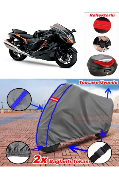 CoverPlus أزرق مخيط رمادي سوزوكي GSX-R 1300 هايابوسا قماش القماش الخلفي Topca...