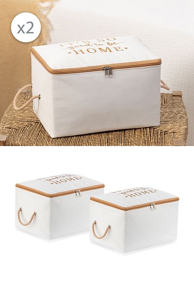 REKHOME Set of 2 White Beige Printed Small Size under Base Socks Suitcase Organizer Dowry Bundle Organizer Hurç
