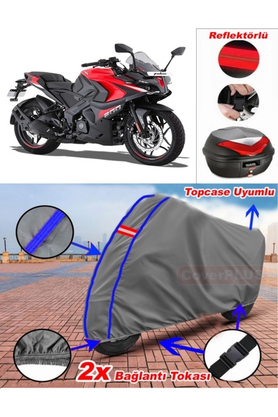 CoverPlus أزرق مخيط رمادي Bajaj Pulsar RS 200 قماش القنب Topcase الخلفي حقيبة...
