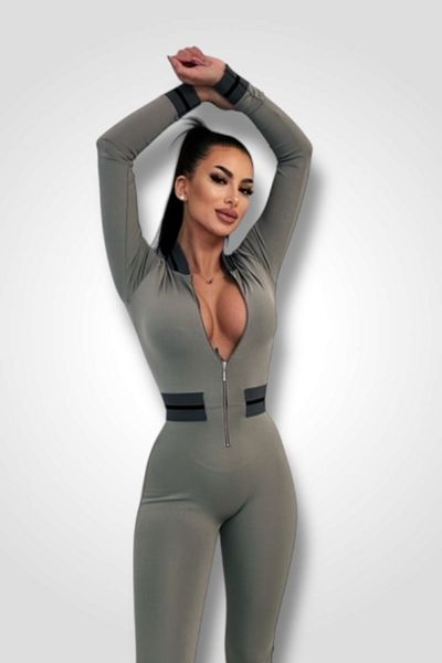 BOMBFIT Race Gray Women's Shapewear Jumpsuit with Matte Texture