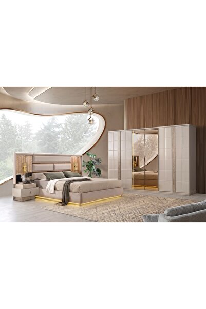 AYDINEV PETRA MDF BAZALI LEDLİ YATAK ODASI TAKIMI