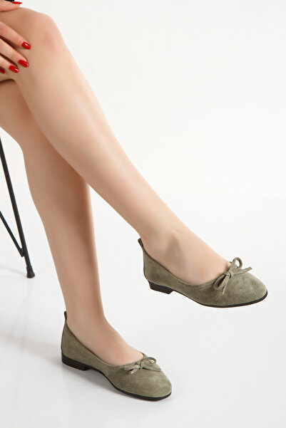 ÜNAL ÖZER Kadın Yeşil Süet Hakiki Deri Fiyonklu Babet Un001-063