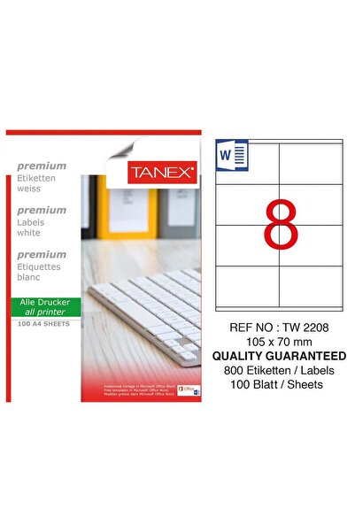 Tanex ملصق طابعة TW-2208 مقاس 105 × 70 مم 800 قطعة - أبيض