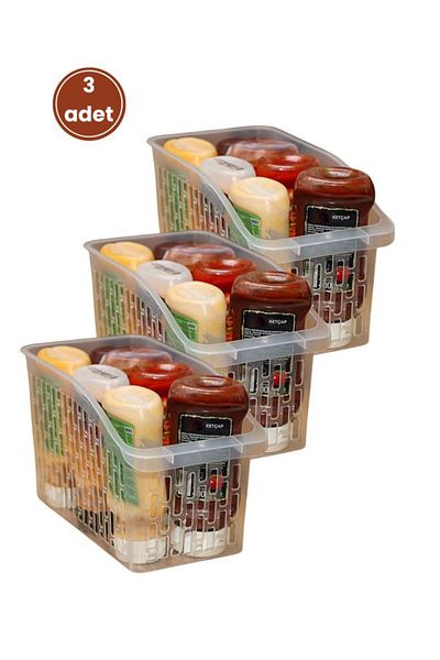 Flora 3 Pieces Transparent Refrigerator Basket, Kitchen Cabinet Organizer Vegetable Fruit Ration Organizer Set of 3