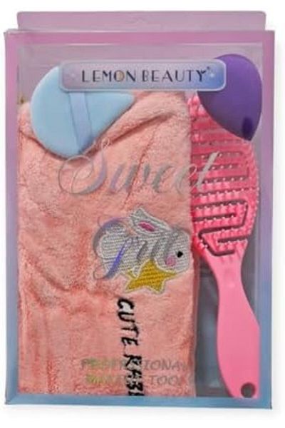 MAYCARE Sweet Girl Gift Set - 4 Pieces (Hair Towel, Detangling Brush, Oval Makeup Sponge, Eye Makeup Sponge)