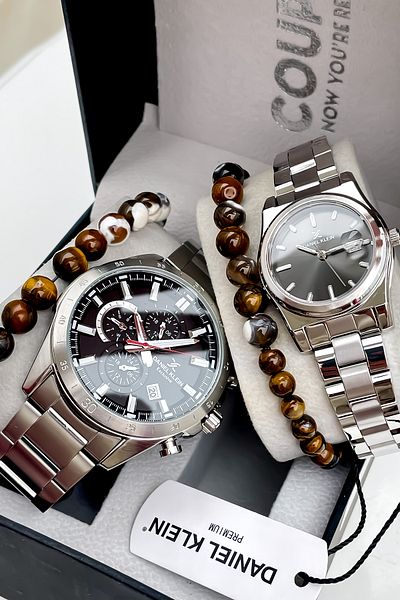 Daniel Klein Original 2 Years Warranty Steel Case Steel Cord Stainless Steel Darkening Lover's Couple Watch