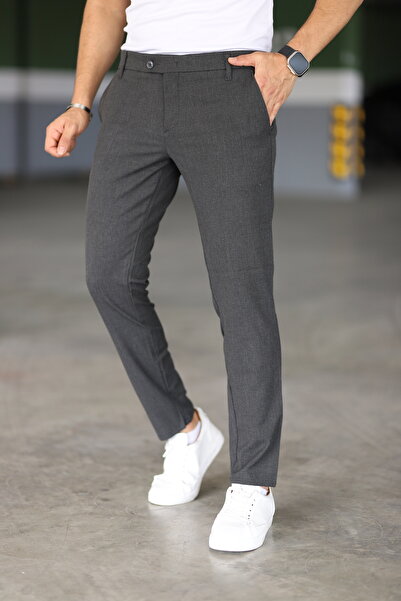 Mamlay Men's Anthracite Color Italian Cut Quality Flexible Lycra Ankle Length Slimfit Fabric Trousers