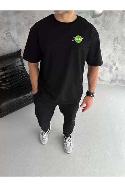COTTONLAB Μπλουζάκι Unisex Crew Neck Printed Oversize - Μαύρο