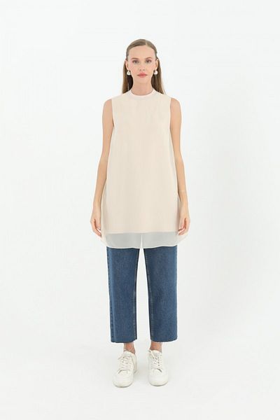 Nisa Luxury Boutique Puane Zero Sleeve μπροστινό σιφόν λεπτομέρεια χτενισμένο βαμβακερό εσώρουχο τουνίκ- 10270