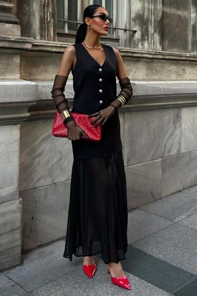 Modayakamoz بدلة مميزة مع سترة وتنورة مطوية 10096