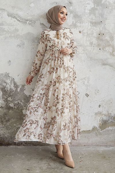 InStyle Lavi Tassel Detailed Chiffon Dress - Brown