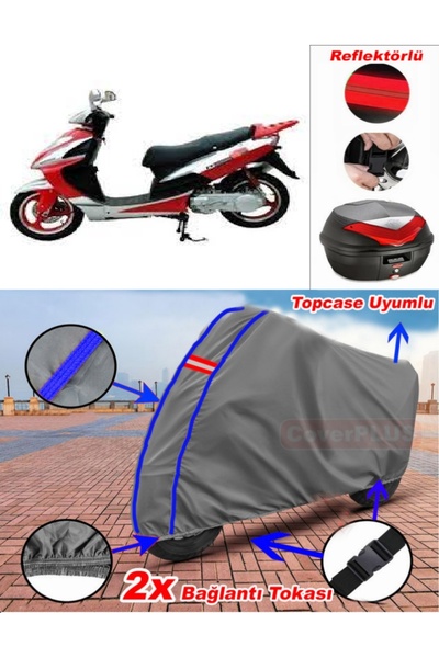 CoverPlus أزرق مخيط رمادي Mondial 175 Masti X Tarpaulin Topcase Rear Bag متوا...