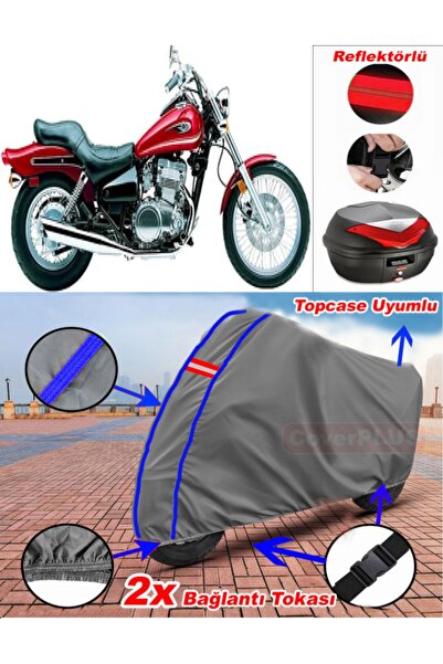CoverPlus حقيبة خلفية من القماش المشمع Kawasaki EN 500 باللون الرمادي مع خياط...