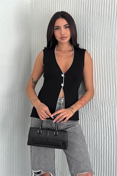 FEMELLE Cardigan de tricotaj din bumbac 100% bumbac, fără mâneci, mărime standard, neagră