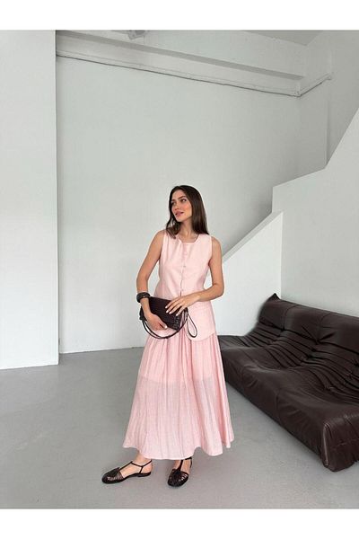 My Blog Pink Vest and Elastic Waist Skirt Suit - 8651