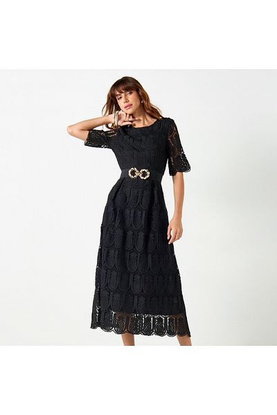 2Xtremz Pineapple Lace Textured A-line Midi Dress