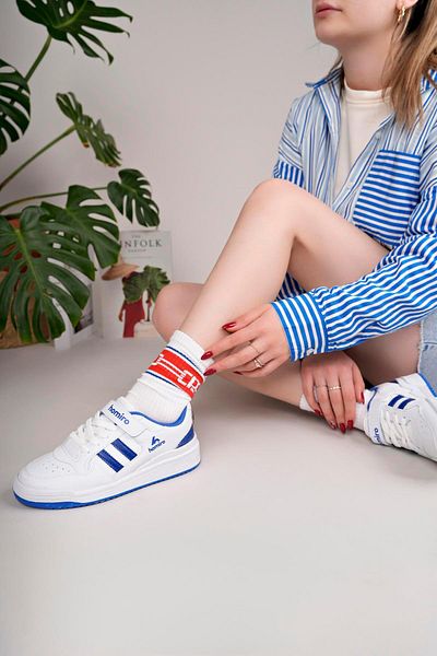 homiro Unisex Lace-Up Velcro Sports Sneaker Shoes-White-Sax