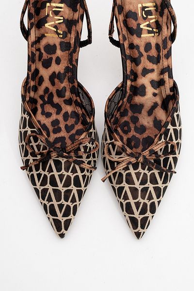 LuviShoes PEONY Pantofi cu toc pentru femei, cu fundă din plasă, cu model, negru, galben