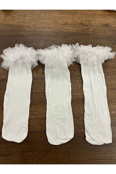 erceys Микротънки бели чорапи до коляното за момичета, 3 чифта