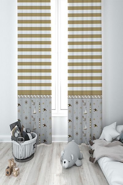 Talia Home Brown Kids And Baby Room Background Curtain 2 Wings Tla-015