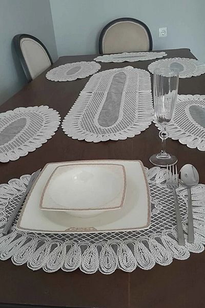 Çt Çeyizci Tekstil American Placemat, 1 Runner 6 Plate Food Service Set, Tablecloth Set, Service Presentation Set