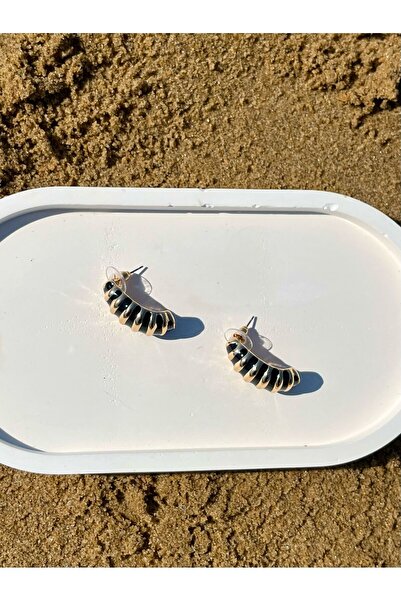 Zerys Jewelry Black-Gold Striped Shell Model Steel Earrings